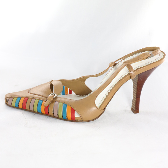 NINE WEST Topnotch Slatted Colored Slingback Heels PAIR Sz 7.5 US Women